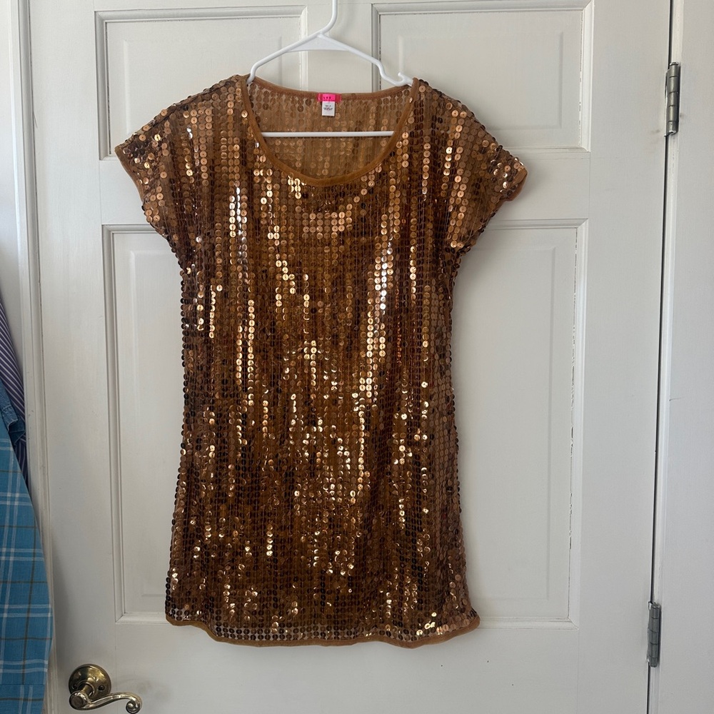 Lux caramel sequin Mesh minidress, Sm